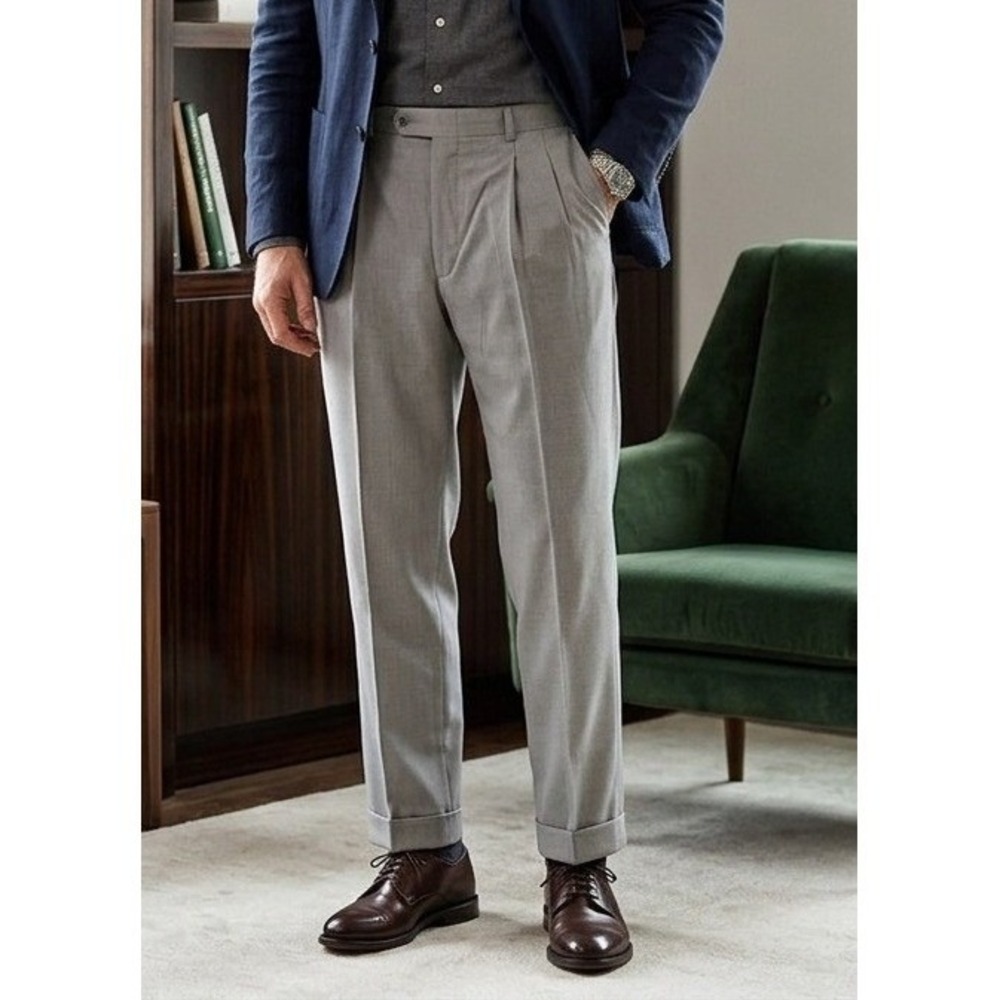 Land's End Pleated Traditional Fit Wool Dress Pants Men's 37 Straight Cuffed NWT